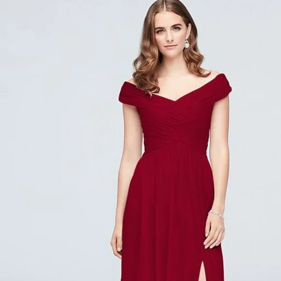 David's Bridal | Dresses | Davids Bridal Criss Cross Off The Shoulder Bridesmaid  Dress In Applesize 4 | Poshmark